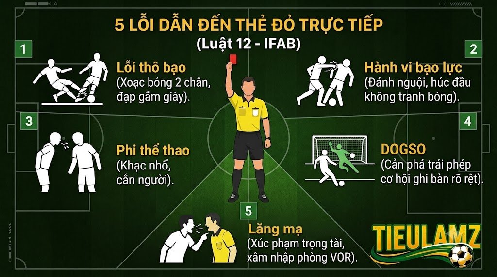 Các Lỗi Dẫn Đến Thẻ Đỏ Trực Tiếp Trong Bóng Đá (Chuẩn Luật FIFA)