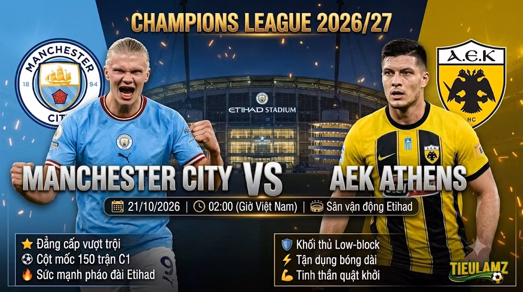 Nhận định Man City vs AEK Athens (02h00 ngày 21/10): Cột mốc lịch sử tại Etihad