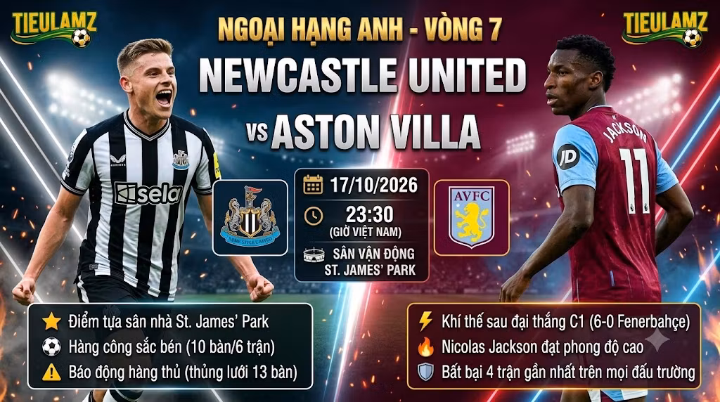 Nhận định bóng đá Newcastle vs Aston Villa lúc 23h30 ngày 17/10 vòng 7 Ngoại Hạng Anh