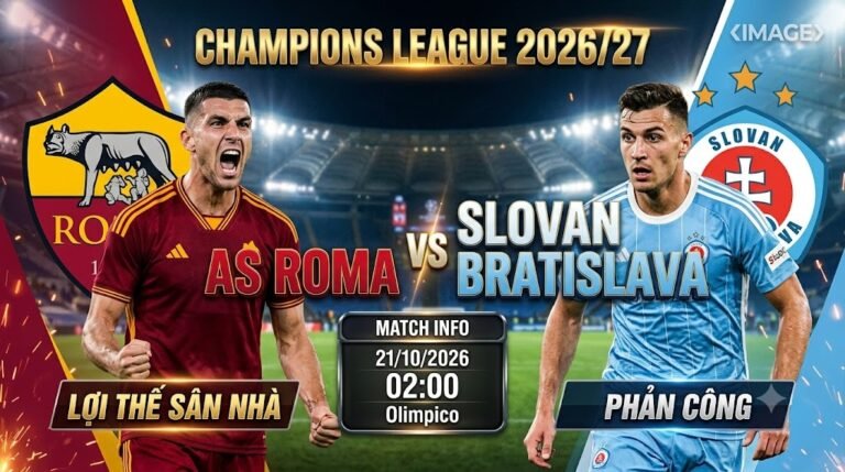 Ảnh bìa nhận định trận đấu AS Roma vs Slovan Bratislava lúc 02h00 ngày 21/10 tại vòng bảng Cúp C1 - TieuLamTV